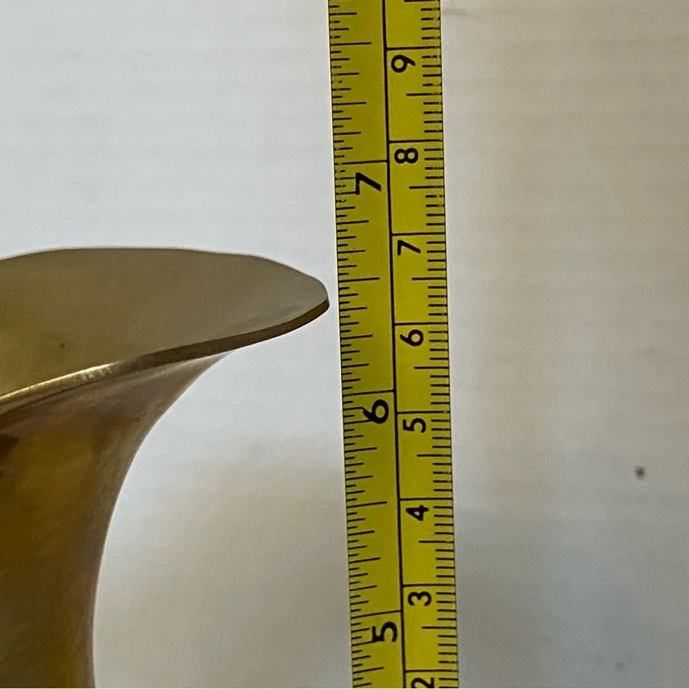 Vintage Solid Brass Pitcher Jug Vase Pretty Handle 6.5” Tall